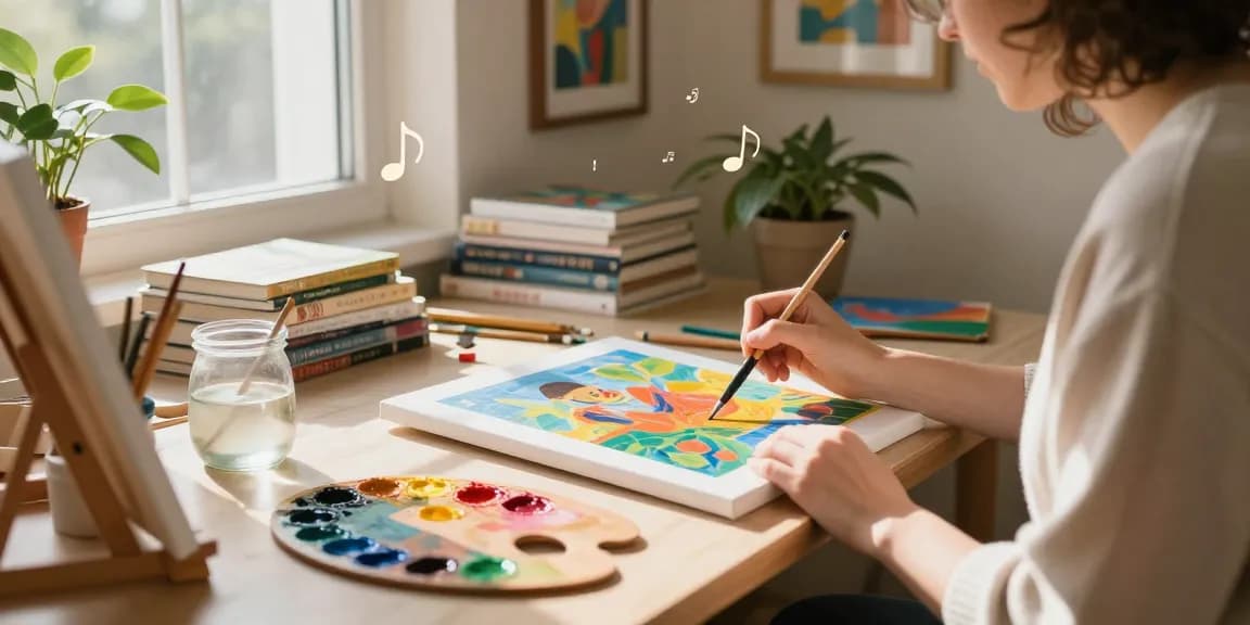 Creating art with a paint by numbers custom kit in a sunny home studio