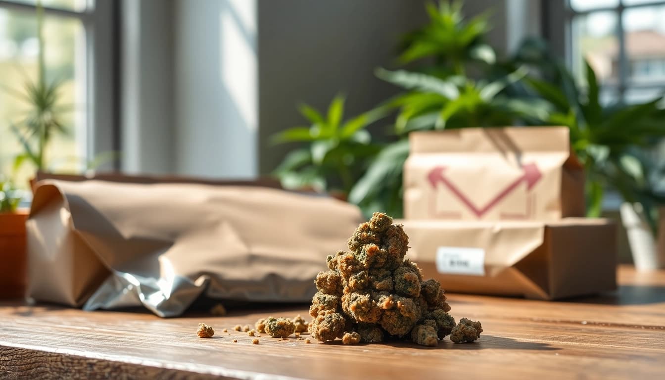 Hash UK delivery showcased beautifully on a wooden table with packaging and greenery.