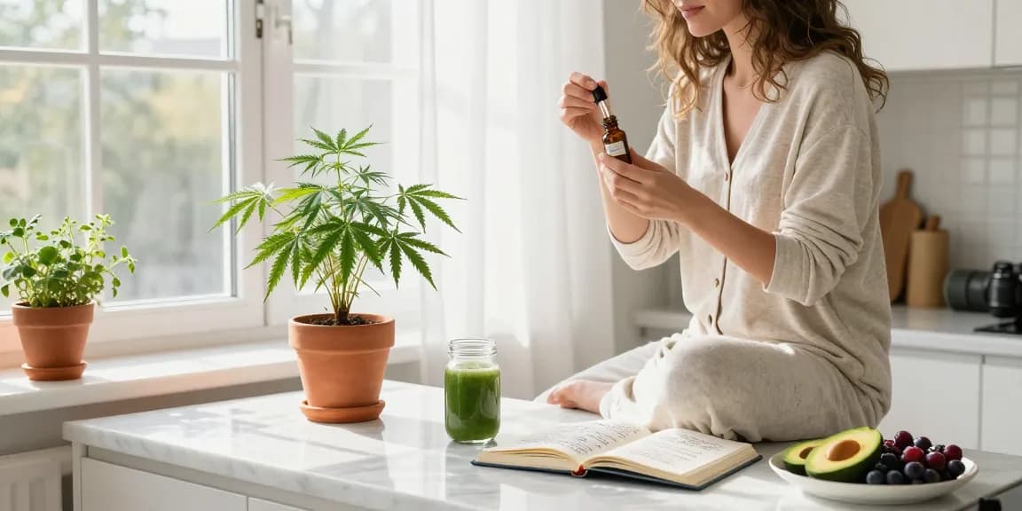 Graine Ministry CBD oil tincture being used in a bright kitchen, highlighting natural wellness and purity.