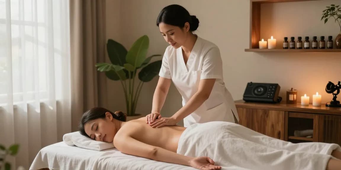 Relaxing Swedish massage therapy session in serene spa environment with calming elements.