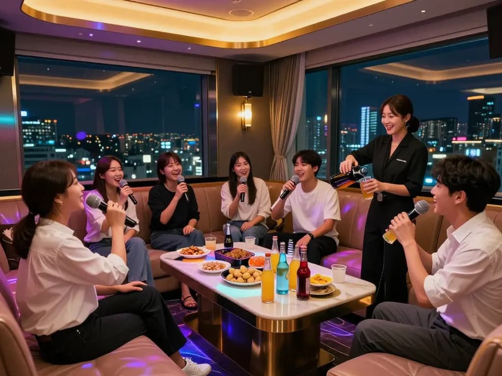Fun karaoke experience at www.3no.org stylish venue with vibrant lighting and refreshments.