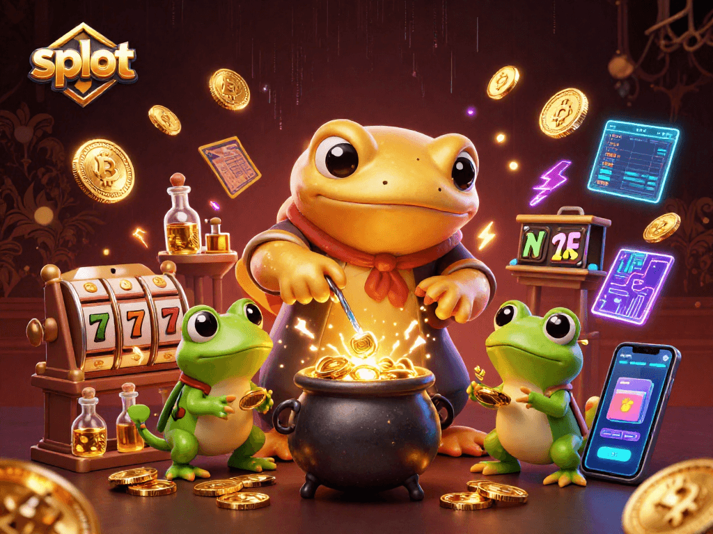 Experience winning spins with slot machines surrounded by gold in a dynamic casino scene.