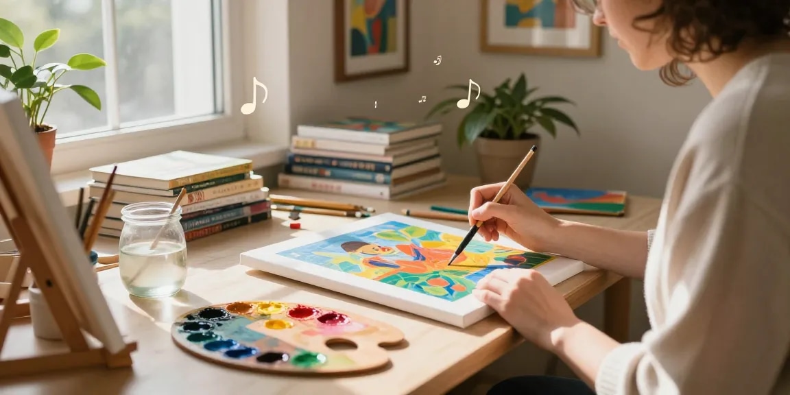 Creating art with a paint by numbers custom kit in a sunny home studio