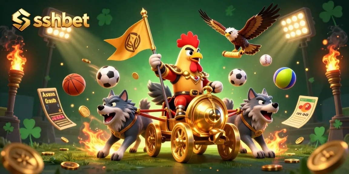 Engage with exciting betting action at sshbet featuring a dynamic rooster warlord and sports elements.