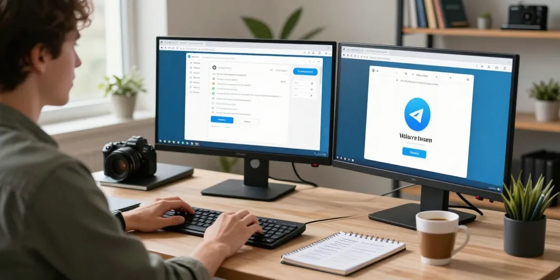 Productive digital workspace showcasing Telegram Web Version use in a modern tech environment.