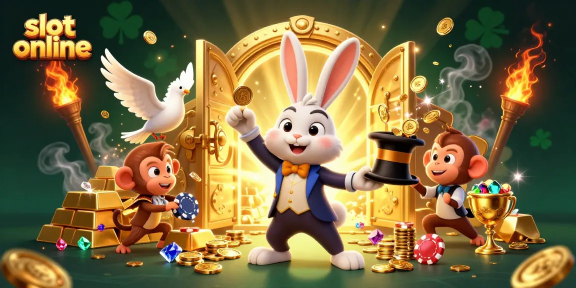 Spin wins on slot online with magical winnings, characterized by a playful magician rabbit and vibrant treasures.