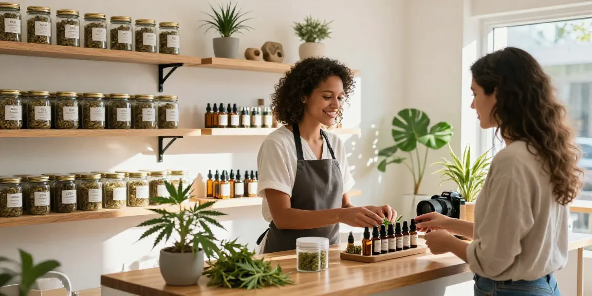 CBD Blüten kaufen in a warm and inviting store with premium flower jars and welcoming staff.