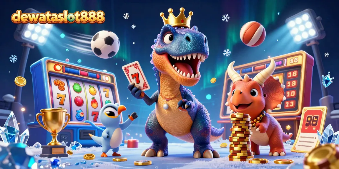 Permainan judi dewataslot888 dengan T-Rex lucu, pterodactyl, dan triceratops, menggodok keseruan slot jackpot.