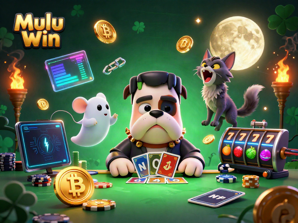 Engage in thrilling casino games with Mulu Win in this vibrant 3D illustration featuring unique characters.