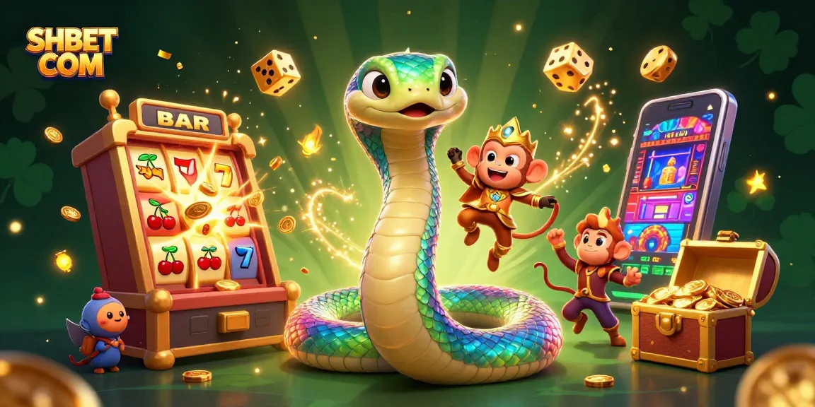 Play thrilling games with SHBET COM amidst vibrant colors and 3D casino elements in this exciting illustration.