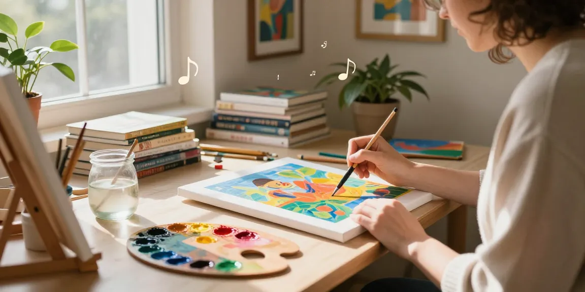 Creating art with a paint by numbers custom kit in a sunny home studio