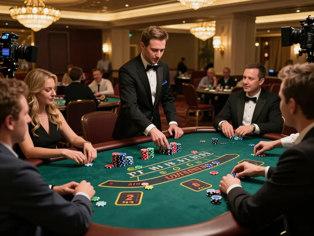 Players strategizing at cm88-bet blackjack table in a vibrant casino atmosphere.