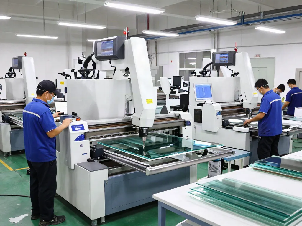 Professional operators at work on glass machines from trusted glass machine suppliers in a modern manufacturing facility