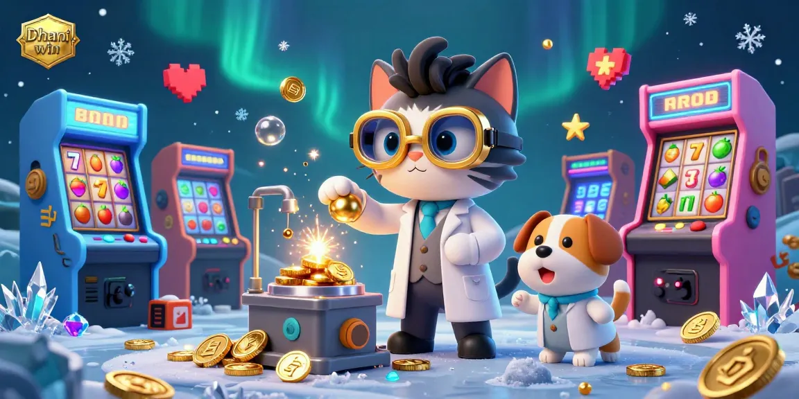Dhani win games come alive with exciting slot machines and cartoon characters in a vibrant 3D scene.