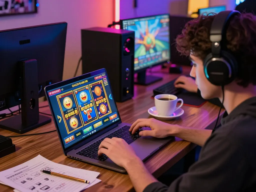 Engaging online player enjoying slot gacor hari ini with lively graphics and cozy setup