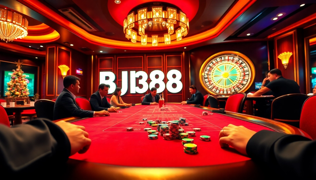Experience thrilling gameplay at BJ388 with vibrant poker tables and exciting casino action