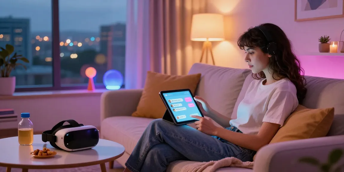 Engaging in a nsfw ai chat in a cozy living room with modern decor.