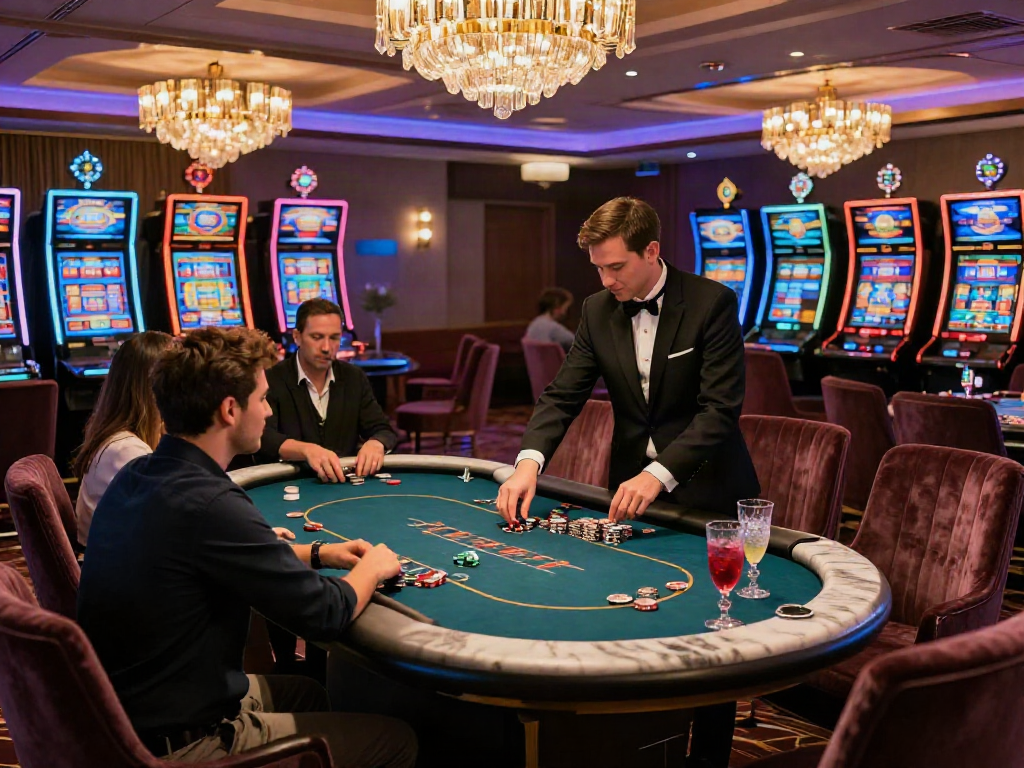 Ruangan kasino mewah dengan permainan poker dalam suasana glamour luxury12.