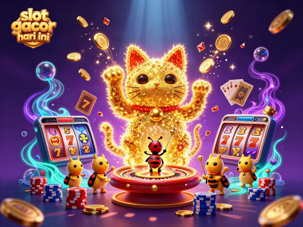 Join the gaming excitement with slot gacor hari ini featuring a lucky cat and vibrant casino elements.