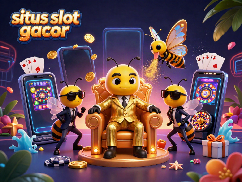 Gambarkan situs slot gacor dengan karakter bee bos dalam suasana ceria dan dinamis.