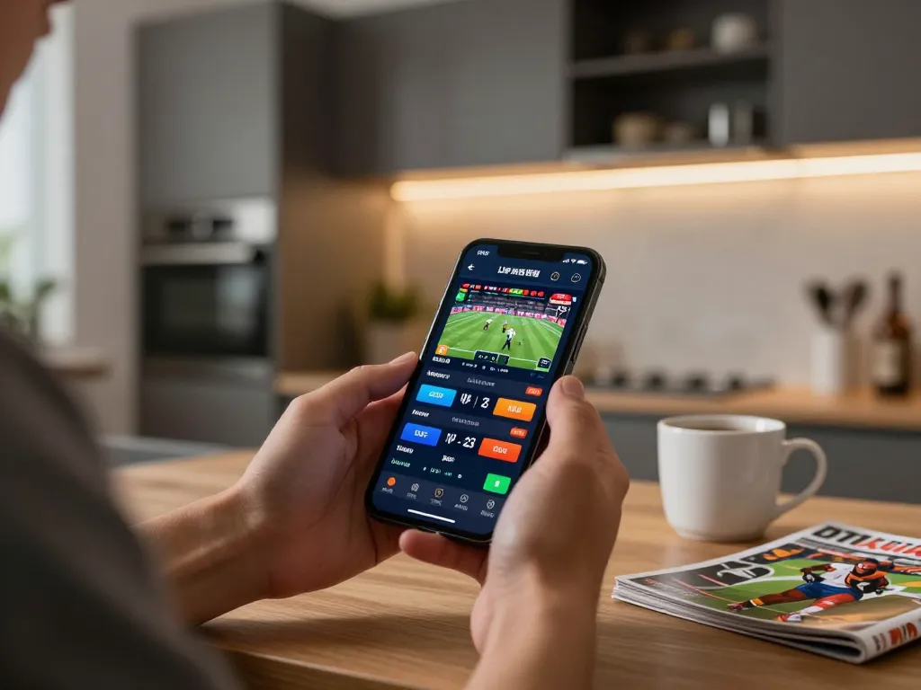 Engaging in live sports betting on 789WIN app, capturing thrill of mobile wagering.