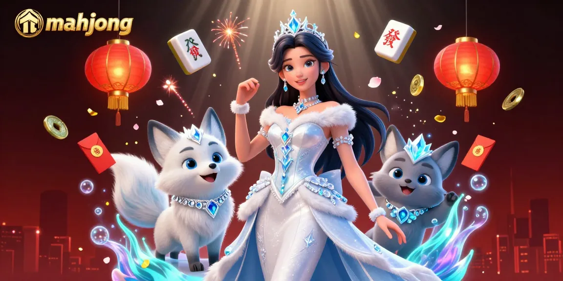Play mahjong and win as a stunning ice queen and her arctic fox companion celebrate with festive elements.