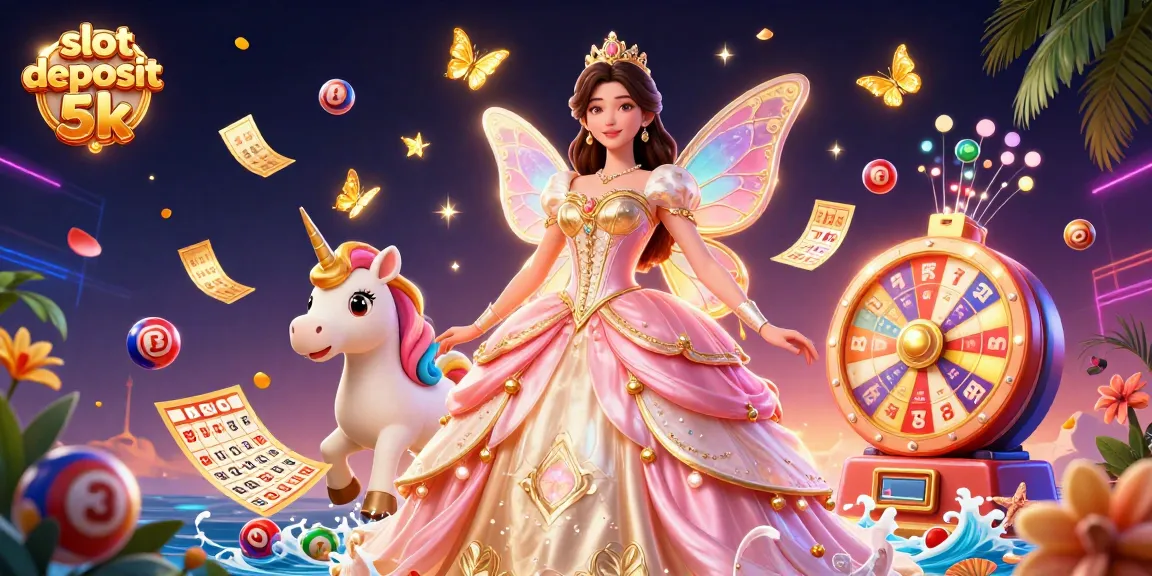 Experience the thrill of slot deposit 5k with a glamorous fantasy-themed casino illustration featuring a princess and a unicorn.