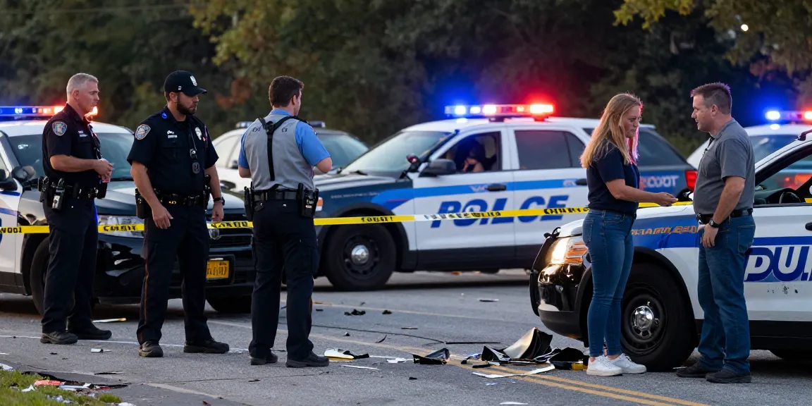 Cobb County DUI with accident scene showing police officers examining an accident with caution tape and emergency lights flashing.