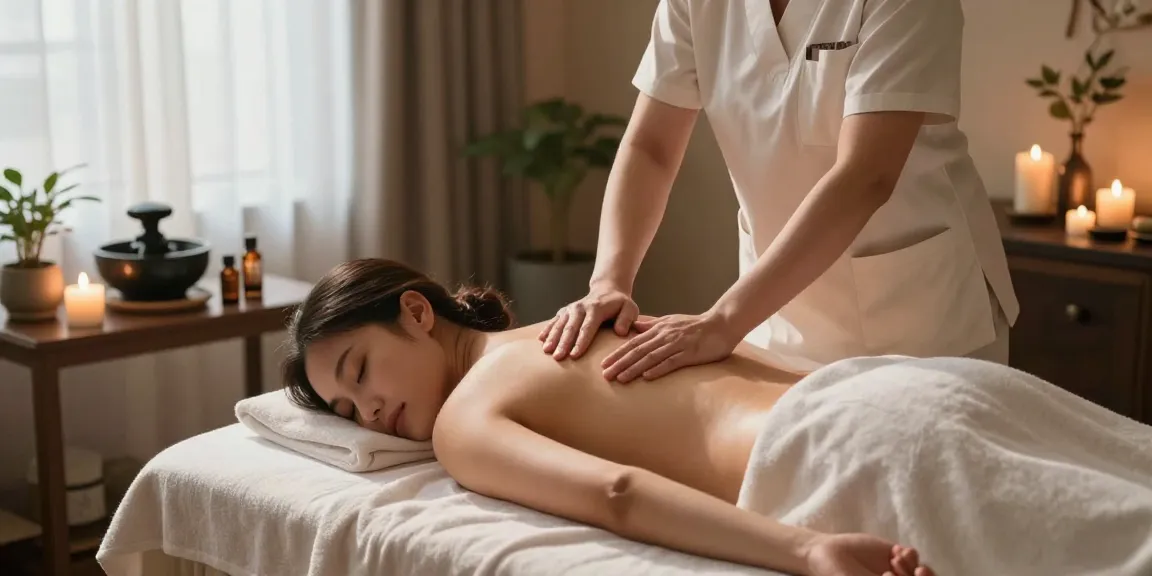 Skilled therapist performing 스웨디시 massage in an elegant spa setting, creating a tranquil atmosphere.