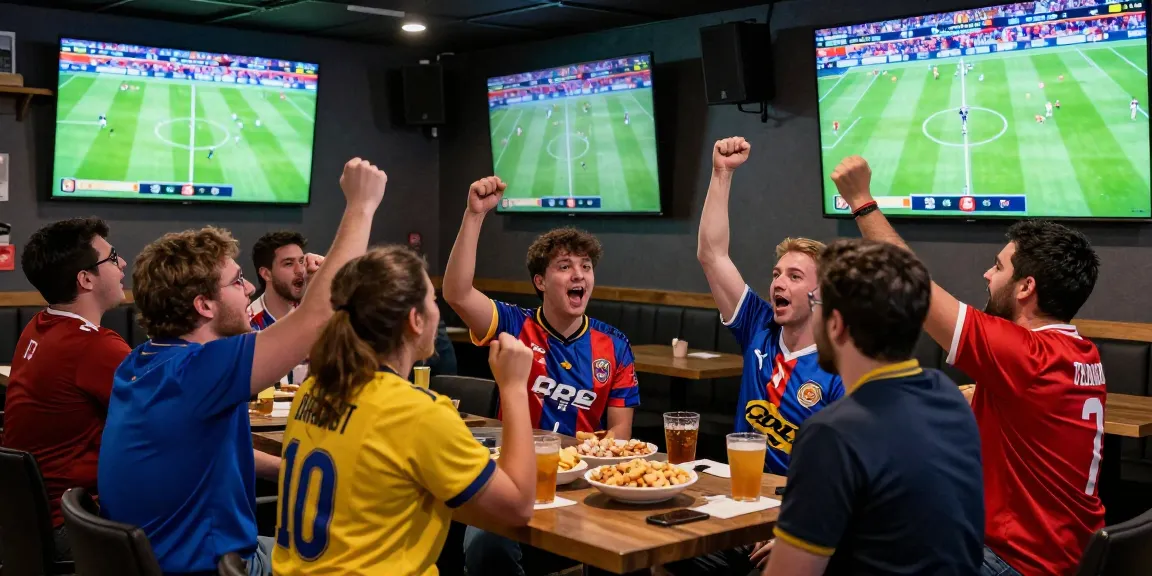 Sports enthusiasts cheering in a lively environment, exploring 鉅城娛樂城 for sports betting options, 閱讀更多 about thrilling matches and insights.
