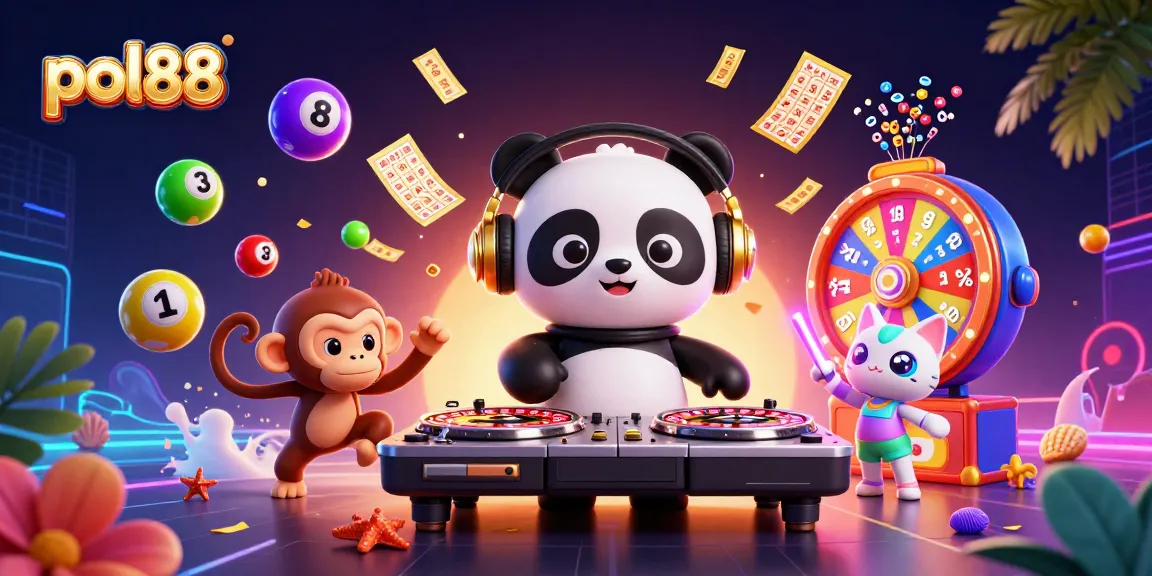 Tambahkan permainan lotere pol88 dengan panda DJ dan kucing rave, menghidupkan suasana.