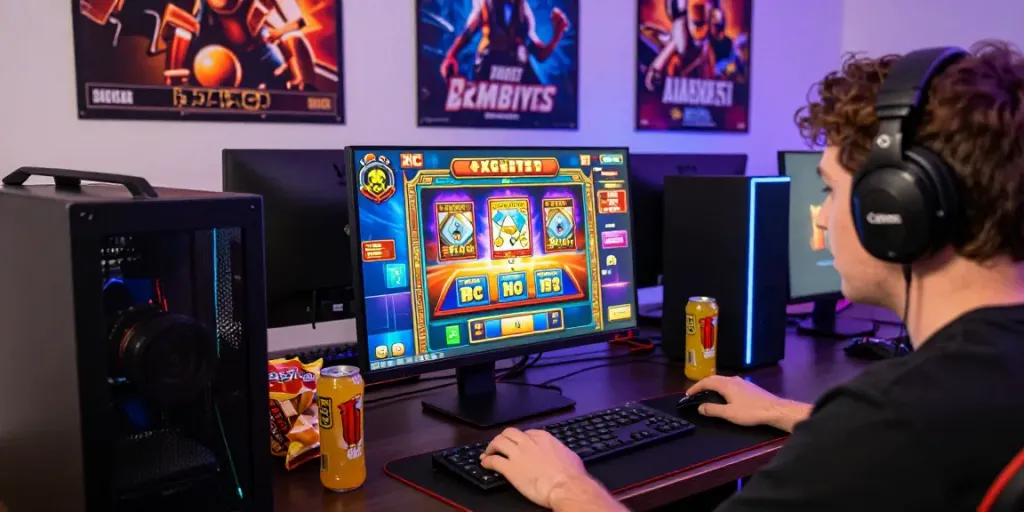 Pengalaman bermain game online di https://jptotogood.com/ dengan suasana ceria dan peralatan gaming modern.