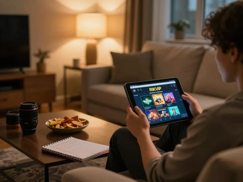 Engaging in online gaming at home using RIKVIP platform to enjoy casino experiences.