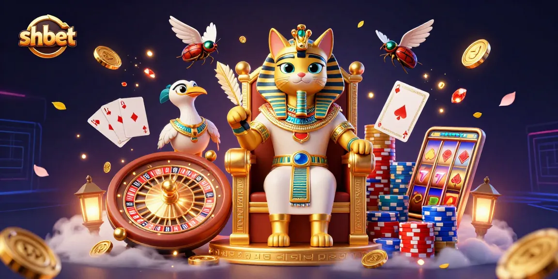 Spin the reels and win big with shbet in this vibrant pharaoh-themed casino illustration.