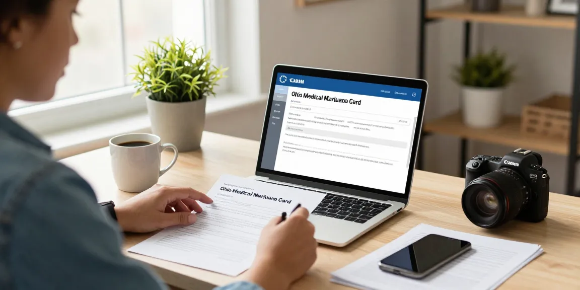 Applying for an Ohio MMJ Card online, showcasing a person comfortably completing the registration.