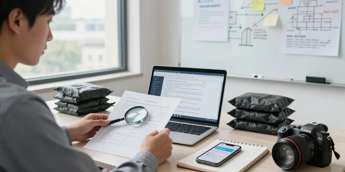 Asset tracing documents and tools in a modern office setting with investigator analyzing financial data.