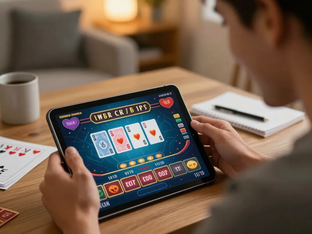 Excited player enjoying baccarat at nhà cái gg88 with vibrant gaming interface on tablet.