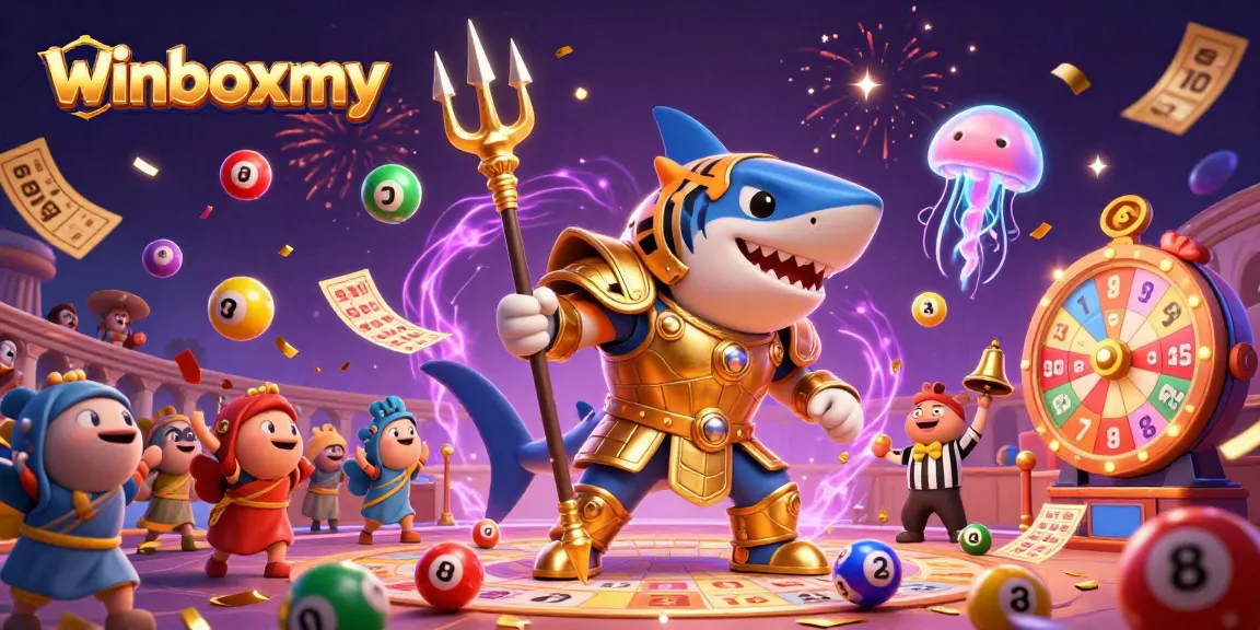 WinboxMY offers a vibrant 3D underwater casino experience featuring a tiger shark and exciting lottery elements for gamblers.