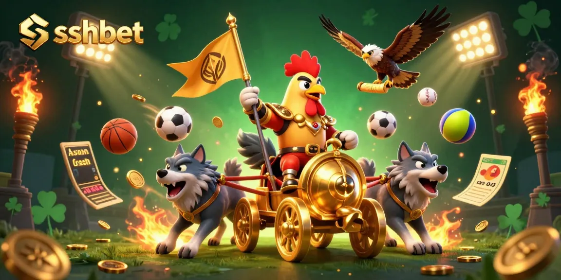 Engage with exciting betting action at sshbet featuring a dynamic rooster warlord and sports elements.