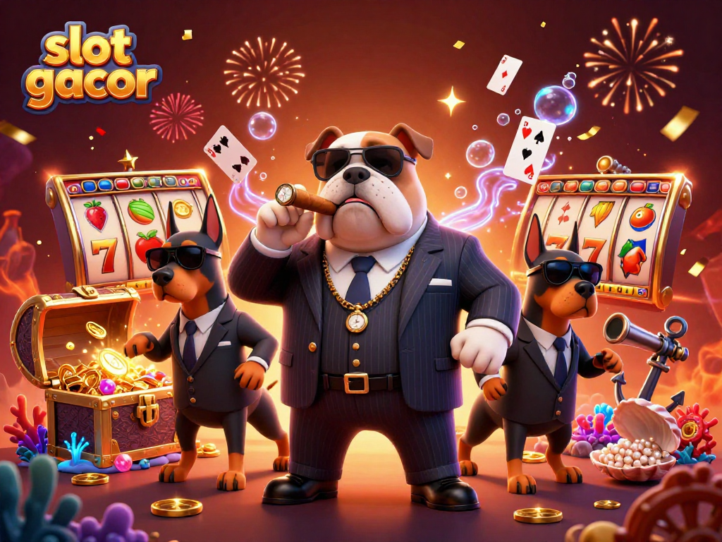 Experience captivating slot gacor excitement with cartoon mafia characters in a vibrant casino scene.