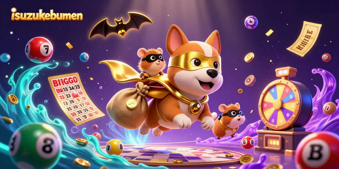 Experience the excitement of isuzukebumen with a 3D superhero dog flying through a vibrant casino scene filled with winning elements.