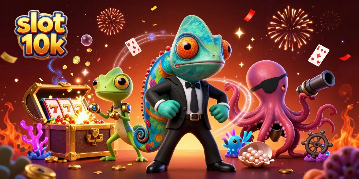 Experience exciting gameplay with slot 10k featuring a vibrant scene of a secret agent chameleon and friends!