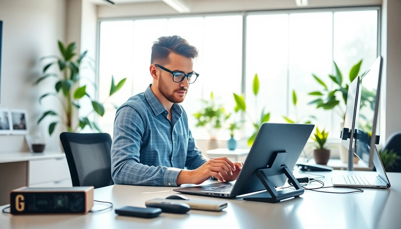 Engage with geekthc in a high-tech office setting, showcasing productivity and innovation.
