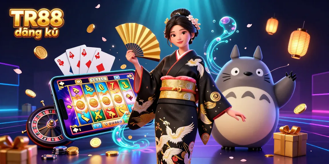 Experience the vibrant world of TR88 đăng ký with a colorful slot game and dynamic casino elements.