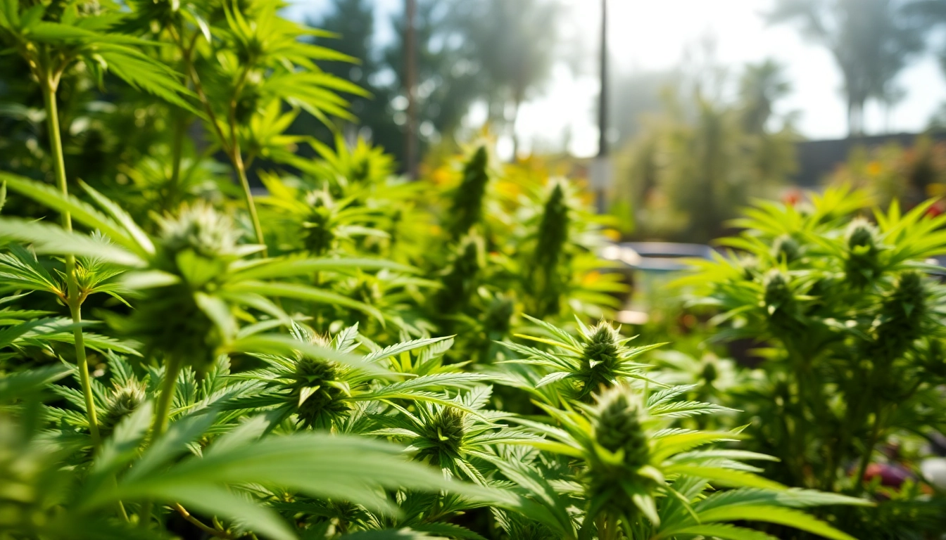 Explore where to buy weed plants with vibrant cannabis plants in a lush outdoor garden.