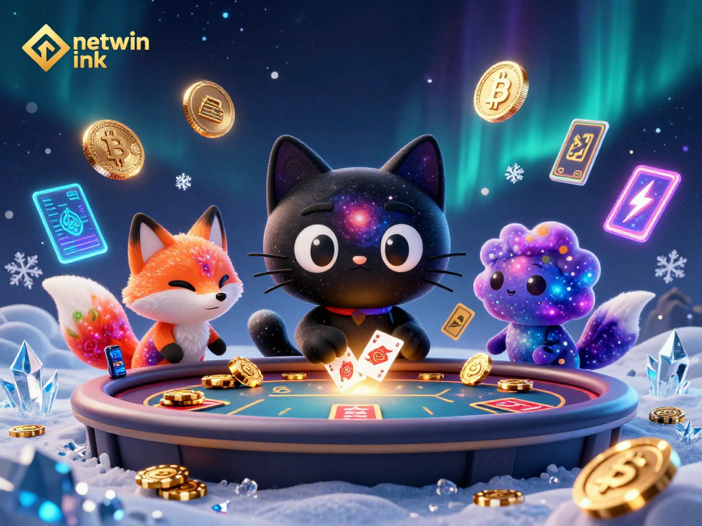Engage in winning strategies with netwin ink at a cosmic casino, showcasing vibrant colorful characters.
