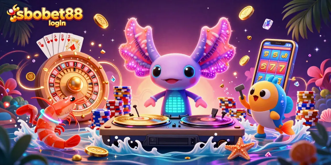 Engage with sbobet88 login at a vibrant underwater casino with a DJ and colorful characters.