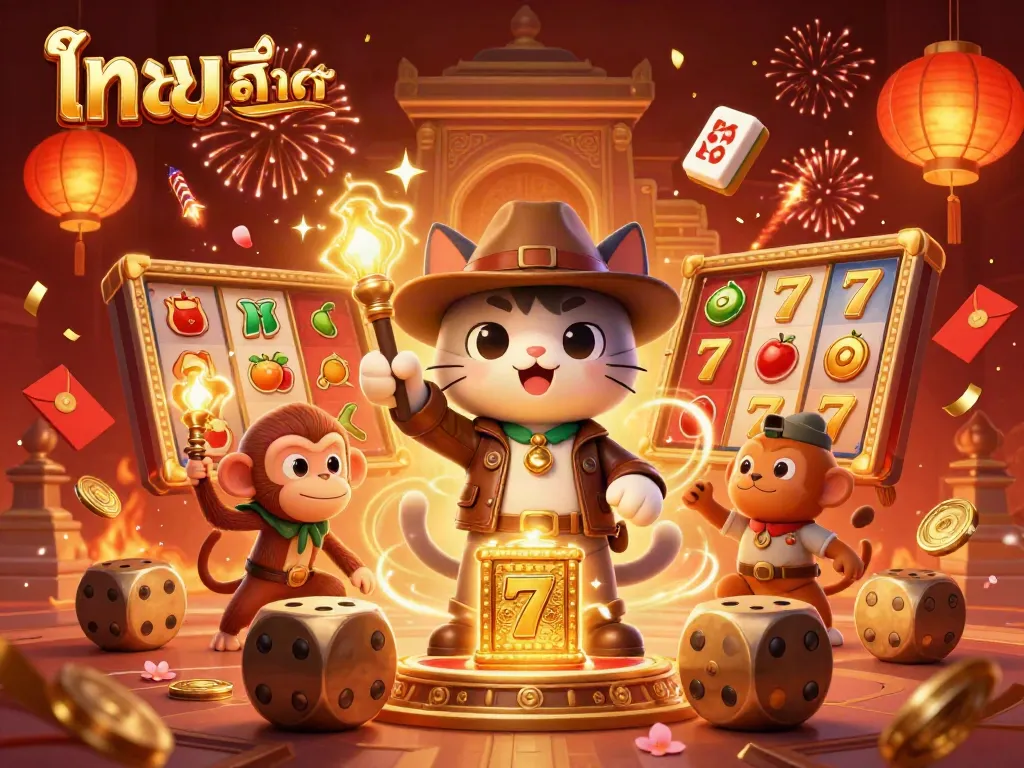 Play высоко RTP ไทย สล็อต slots with interactive golden elements illuminated in a vibrant scene.