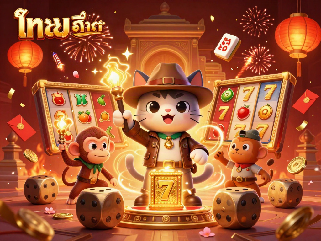 Play высоко RTP ไทย สล็อต slots with interactive golden elements illuminated in a vibrant scene.