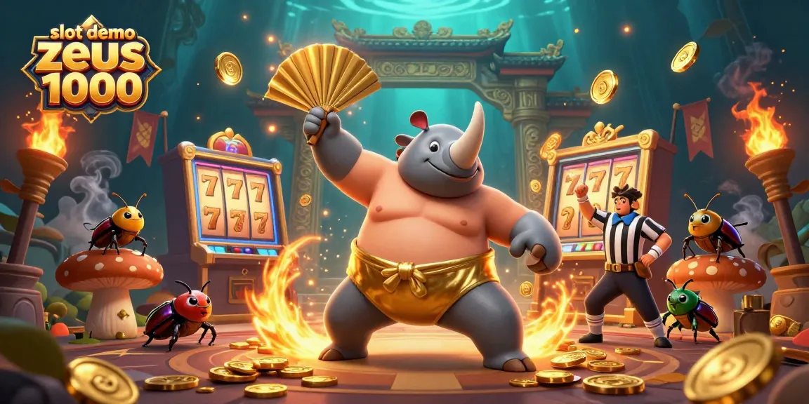 Engage in the exciting slot demo zeus 1000 featuring dynamic 3D cartoon characters and casino elements.